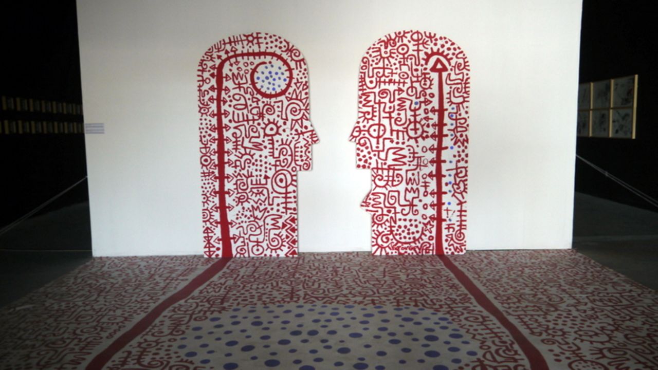 "State of Beings (Totem), 2013" -- Installation by Victor Ekpuk (Nigeria/USA).