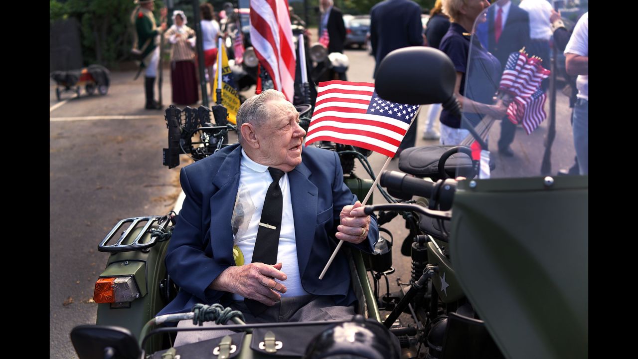 Joseph Felner, who was part of the D-Day landing operation during World War II, participates in the Memorial Day parade in Fairfield on May 26, 2014.