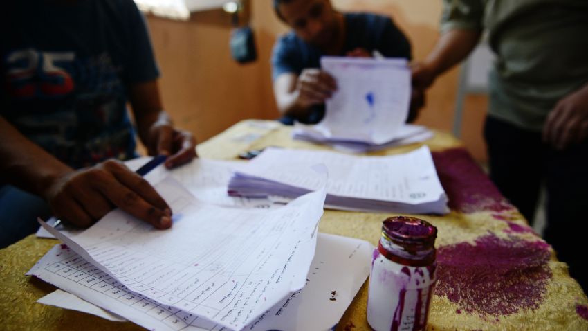 The ballot ink during the voting process in a polling station in Cairo on May 26, 2014 in Cairo, Egypt.
