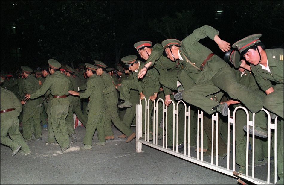 Countdown to the crackdown: Unarmed troops first approached Tiananmen Square on June 2.