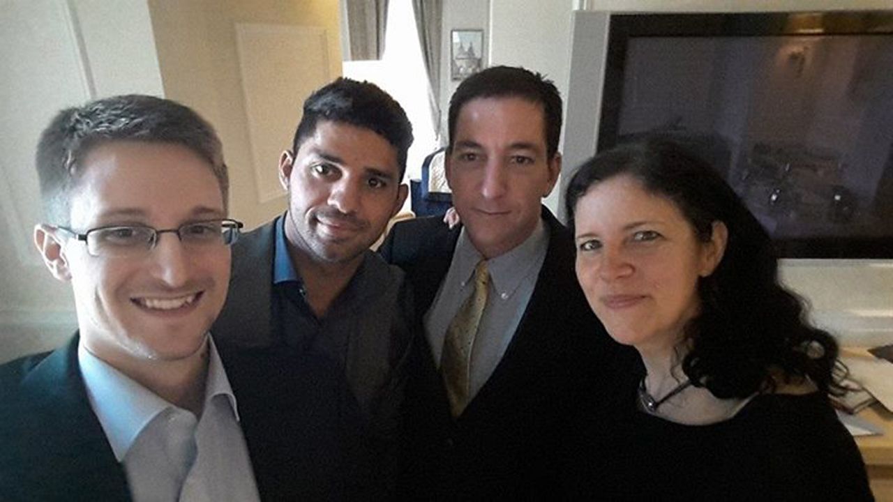 National Security Agency whistleblower Edward Snowden, left, poses for a photo with, from right, journalist Laura Poitras, journalist Glenn Greenwald and Greenwald's husband, David Michael Miranda. Miranda <a href="http://on.fb.me/1ojSRGh" target="_blank" target="_blank">posted the selfie</a> to his Facebook page on Thursday, May 22. Greenwald was the journalist who broke the Snowden story last year.
