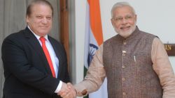 India's new Prime Minister Narendra Modi (R) shakes hands with Pakistani Prime Minister Nawaz Sharif during a meeting in New Delhi on May 27, 2014. Indian Prime Minister Narendra Modi met his Pakistani counterpart Nawaz Sharif for landmark talks in New Delhi May 27 in a bid to ease tensions between the nuclear-armed neighbours. AFP PHOTO/RAVEENDRAN RAVEENDRAN/AFP/Getty Images