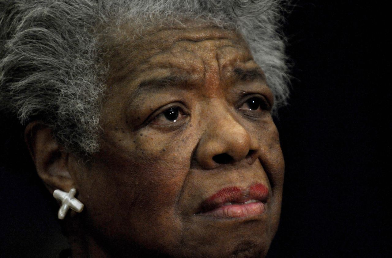 Angelou reads a poem during a 2008 ceremony to present South African Archbishop Desmond Tutu with the William J. Fulbright Prize for International Understanding.