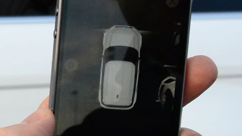 The Valeo driverless parking is initiated with an iPhone app. The car is equipped with 12 ultrasonic sensors, six in the back and six in the front, a laser scanner mounted in the grille, and four cameras.
