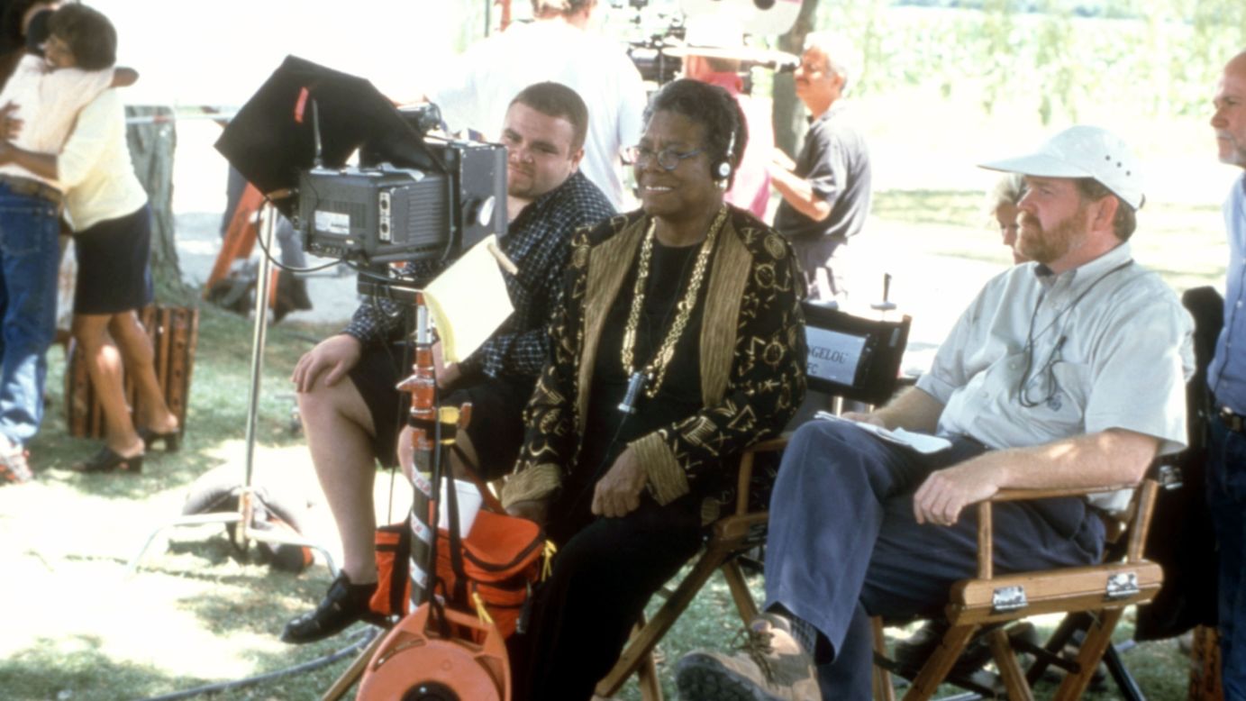 Angelou works on the set of "Down in the Delta" in 1998. Angelou directed the film, which starred Alfre Woodard.
