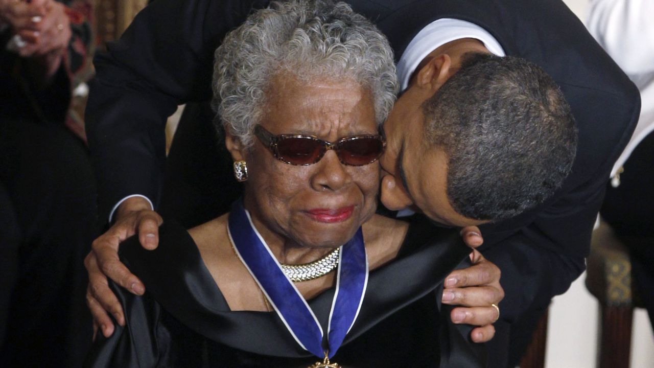 Angelou receives the Medal of Freedom from President Barack Obama at the White House in 2011. The Medal of Freedom is the country's highest civilian honor.