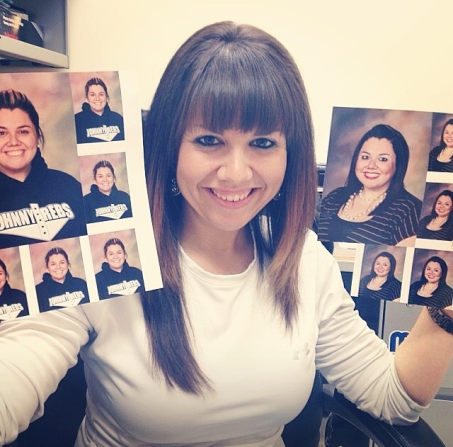 February 2014: Tarver poses with faculty head shots she found from 2011 and 2012. "The one on the right was taken right after I started working out and so I was feeling more driven to do my hair and wear makeup. The one on the left was my second year of teaching and it is clear I did not care how I looked."