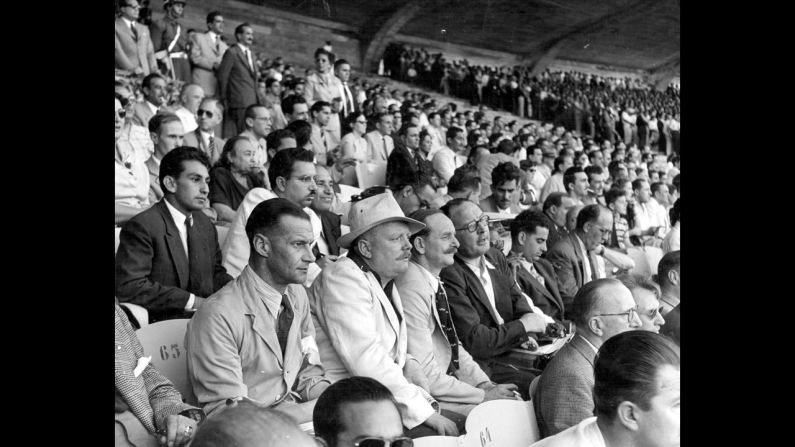Members of the press watch the opening match of the 1950 World Cup, which Brazil won 4-0 over Mexico at the Maracana Stadium. Because of World War II, there hadn't been a World Cup since 1938.