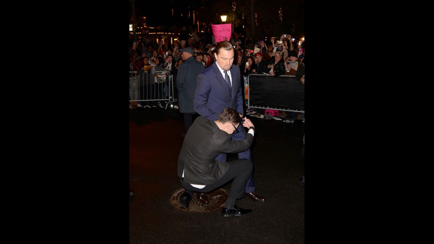 Sediuk wraps himself around the legs of Leonardo DiCaprio at the 29th Santa Barbara International Film Festival in Santa Barbara, California, on February 6.