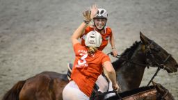 Horseball teams mix men and women, with six to a side and up to four players per team taking part at any one time.