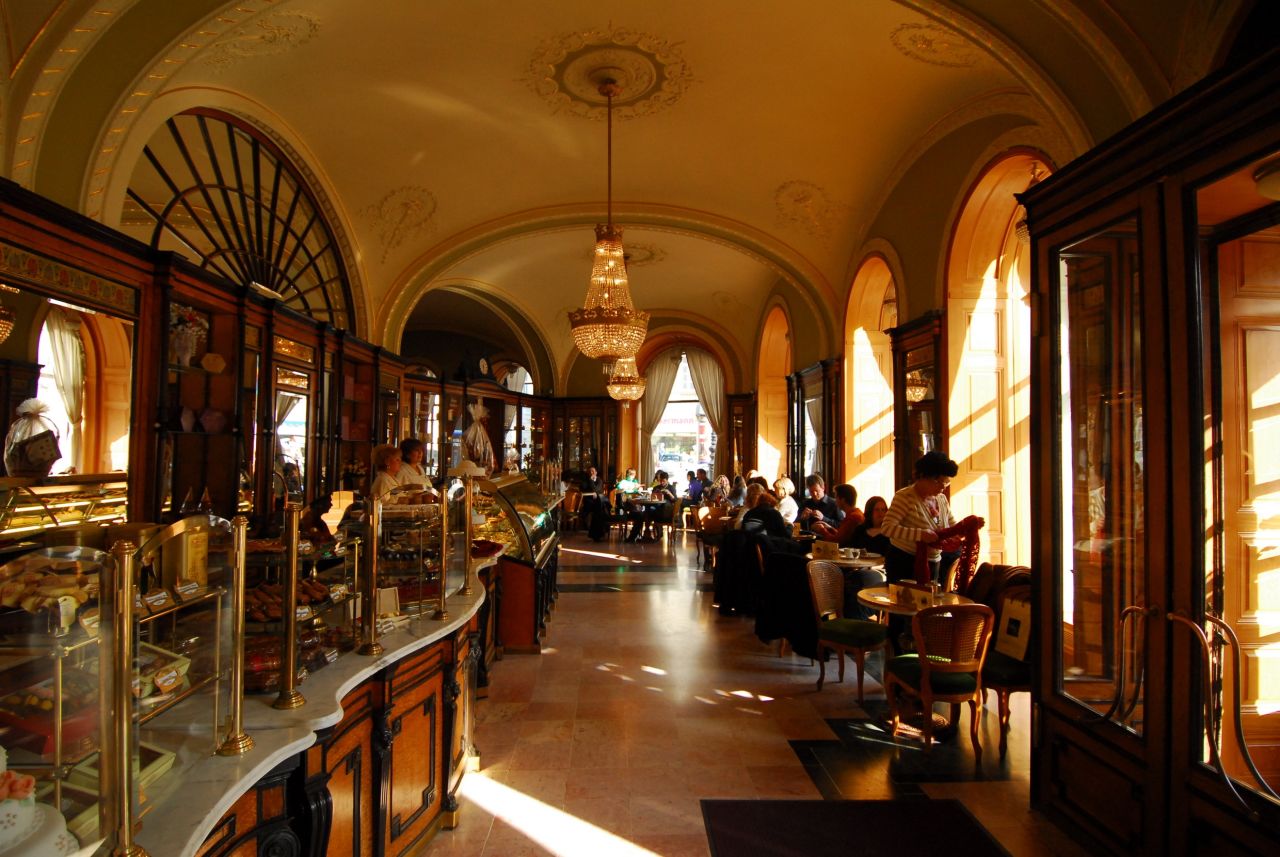 Budapest's Gerbeaud coffee house -- as dark and rich as the brews it's been serving since the days of communism.