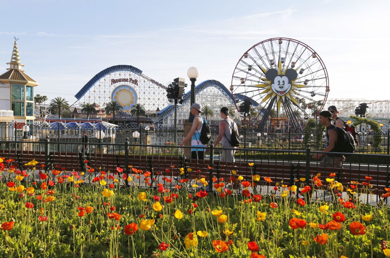 Disney's California Adventure Park features Mickey's Fun Wheel and the California Screamin' roller coaster.