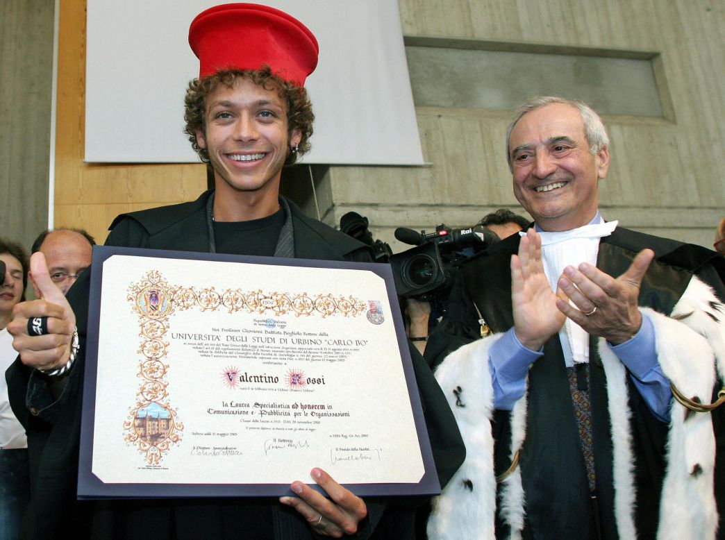 Rossi is a hero in his native Italy and particularly in the Marche region where he was born and still lives. In recognition of his achievements he received an honorary degree in 2005 from the famous university at Urbino. 