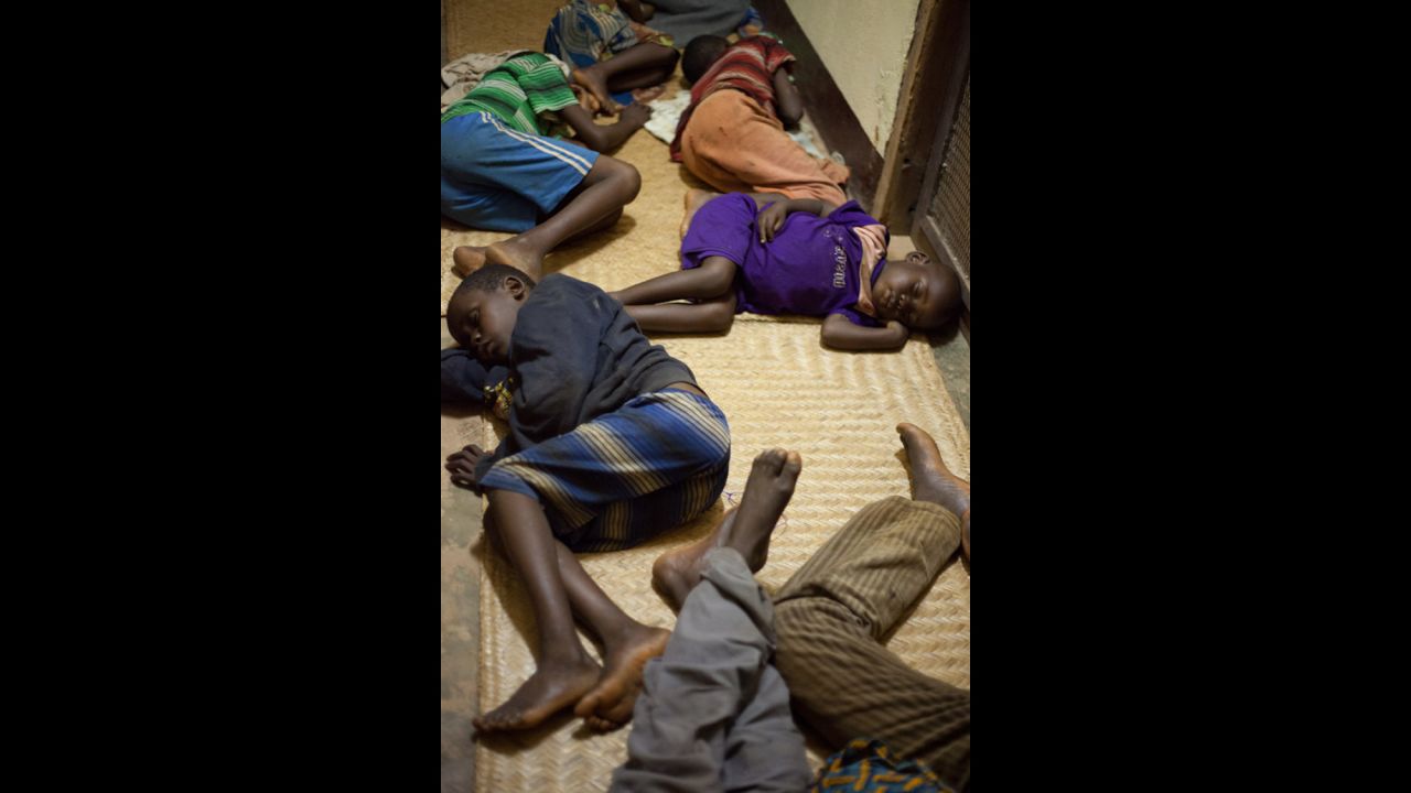 Non-Muslim children from Bambari spend the night in the bishopric building after fleeing May 22, the first day of clashes there.