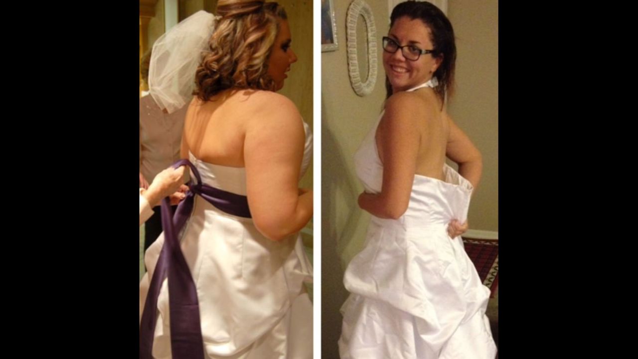 December 2013: Two years after her wedding, Roni put on her dress to see just how much her body had changed. "I couldn't believe how big it was on me." 