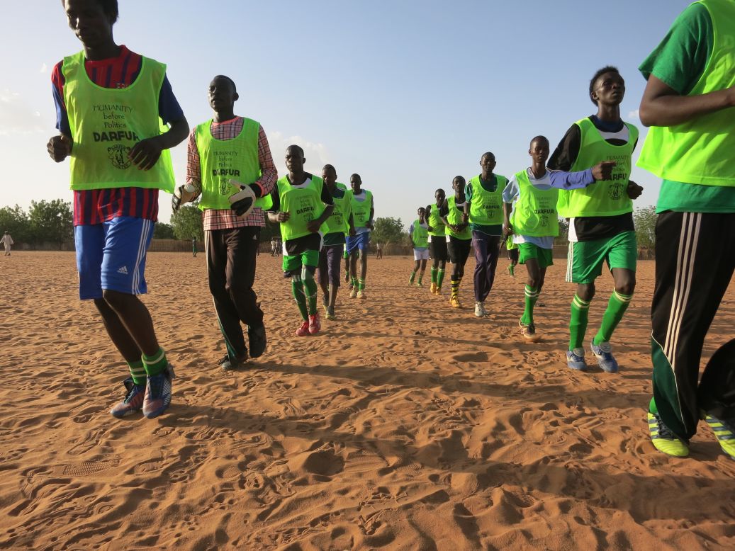 Darfur United is one of 12 teams playing at the ConIFA World Cup. Here the players train in one of the East Chad refugee camps set up after the conflict in Sudan. 