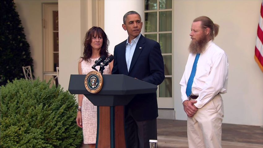 President Opbama speaks from the White House rose garden with the parents of Bowe Bergdahl