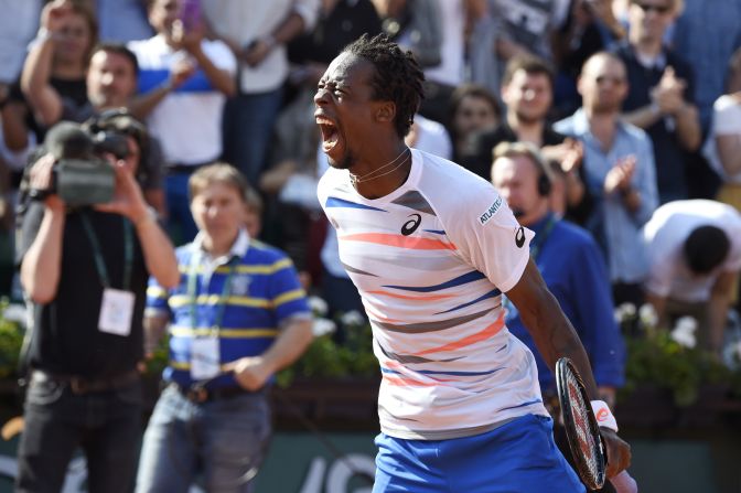 Ever the showman. Gael Monfils delighted himself and his French home crowd with a five-set win over Fabio Fognini.