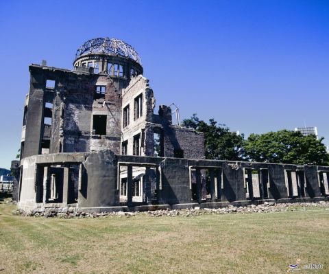 Designed in 1915 by a Czech architect, Hiroshima's Atomic Bomb Genbaku Dome served as the city's Industrial Promotion Hall in 1945. The bomb didn't destroy it completely because the immediate blast and heat buffered the air at ground zero.