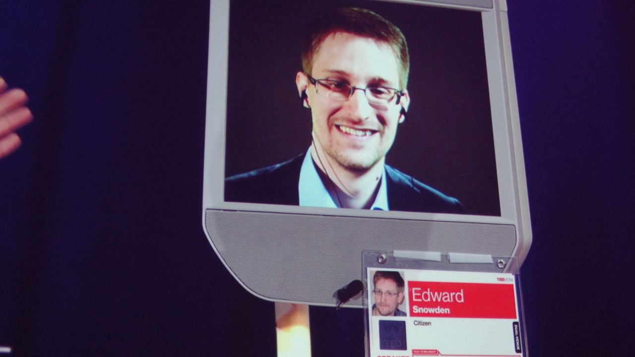 Former NSA contractor Edward Snowden appears by remote-controlled robot at a TED conference in Vancouver on March 18, 2014. 