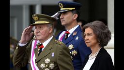 FILE - In this Monday, Jan. 6, 2014, file photo, Spain's Crown Prince Felipe, centre, Spain's King Juan Carlos, left, and Spain's Queen Sofia, right, attend the annual Pascua Militar Epiphany ceremony at the Royal Palace in Madrid, Spain. Spain's King Juan Carlos plans to abdicate and pave the way for his son, Crown Prince Felipe, to take over, Spanish Prime Minister Mariano Rajoy told the country Monday in an announcement broadcast nationwide. The 76-year-old Juan Carlos oversaw his country's transition from dictatorship to democracy but has had repeated health problems in recent years. (AP Photo/Gerard Julien/Pool/AP/File)