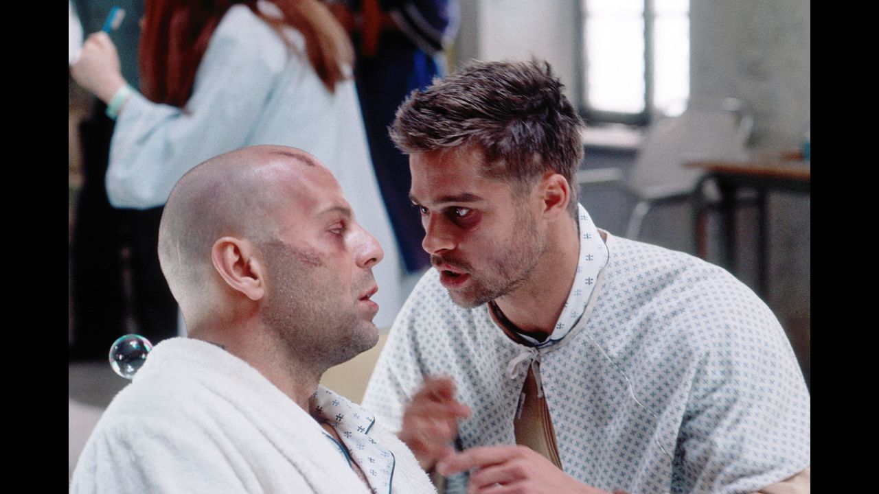 In "12 Monkeys," Bruce Willis, left, has to go back in time from 2027 to the 1990s, before a virus devastated humanity. Brad Pitt, right, is a mental patient he meets when he's committed. The film is based on a <a href="https://www.youtube.com/watch?v=zKW8kLGJYXg" target="_blank" target="_blank">1962 French short, "La Jetee."</a>