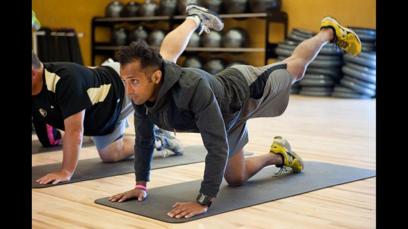 Jamil Nathoo works his hamstrings and gluteus maximus. Nathoo <a href="http://www.cnn.com/2014/03/07/health/fit-nation-jamil-cancer/">is a cancer survivor</a>; he was training for an Olympic triathlon before he was diagnosed. Now he's determined to finish what he started. 