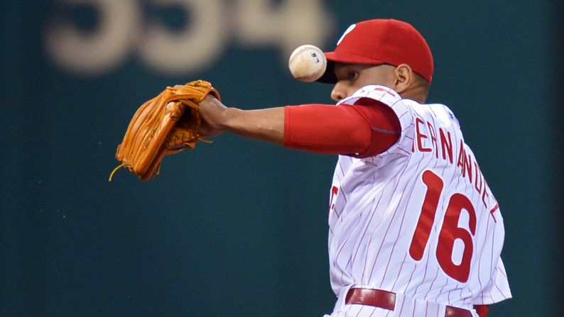 Philadelphia third baseman Cesar Hernandez makes an error during the Phillies' 6-3 victory over the Colorado Rockies on Wednesday, May 28.