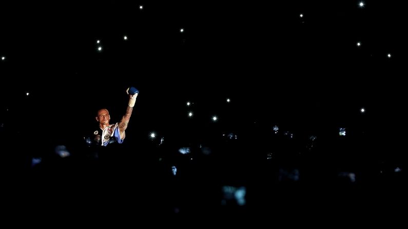 Boxer George Groves enters the ring for his middleweight title fight with Carl Froch at London's Wembley Stadium on Saturday, May 31. Froch won with a devastating eighth-round knockout.