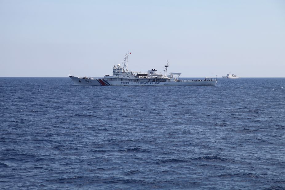 Chinese Coast Guard vessels seen from the Vietnamese ship.