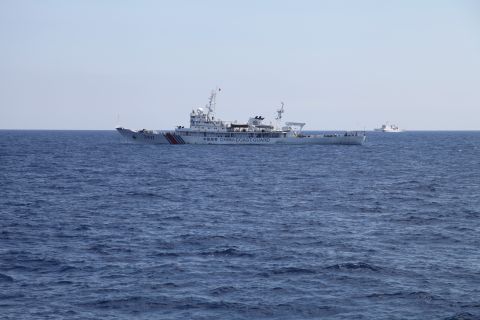 Chinese Coast Guard vessels seen from the Vietnamese ship.