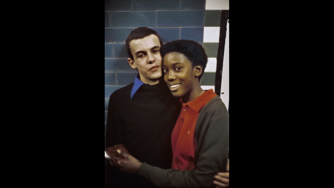 This image of an inter-racial couple is another of Mazzer's favorites, from around 1987. It was like "Mondrian and good vibes and equality," he says. 
