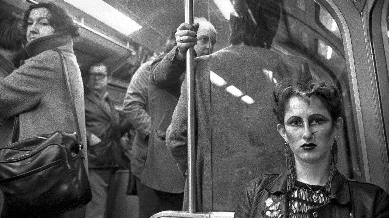Another Mazzer favorite, from the mid '80s, is of this woman with a nose piercing. "I love the fact the other woman turned around just at that moment and is kind of looking at me a bit suspiciously," Mazzer says, "but the woman I'm photographing is just giving me the straight eyeball."