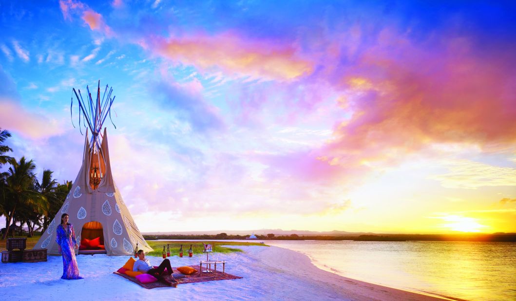 One&Only Le Saint Géran lives up to its name with its one-of-a-kind teepee created by British fashion designer Alice Temperley. The hand-sewn, jewel-encrusted tent is decked out with an antique chandelier and a treasure chest full of champagne.