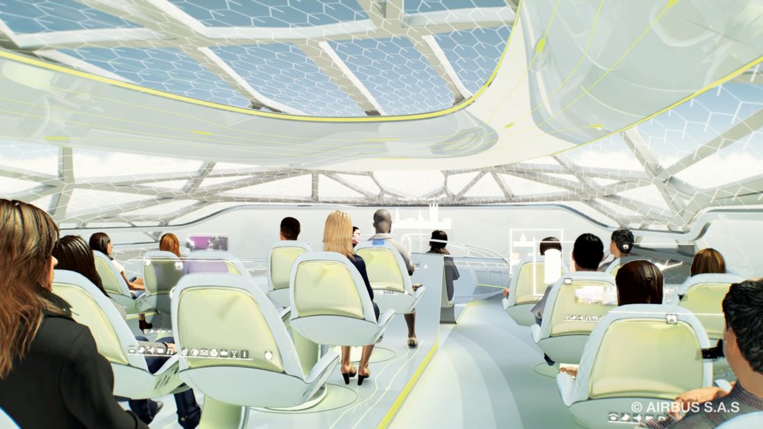 Aircraft manufacturer Airbus has floated the idea of a futuristic plane with a transparent cabin, holographic pop-up gaming displays and seats that change in size and shape to fit each passenger. They've hinted that such a plane could be in the skies by 2050.
