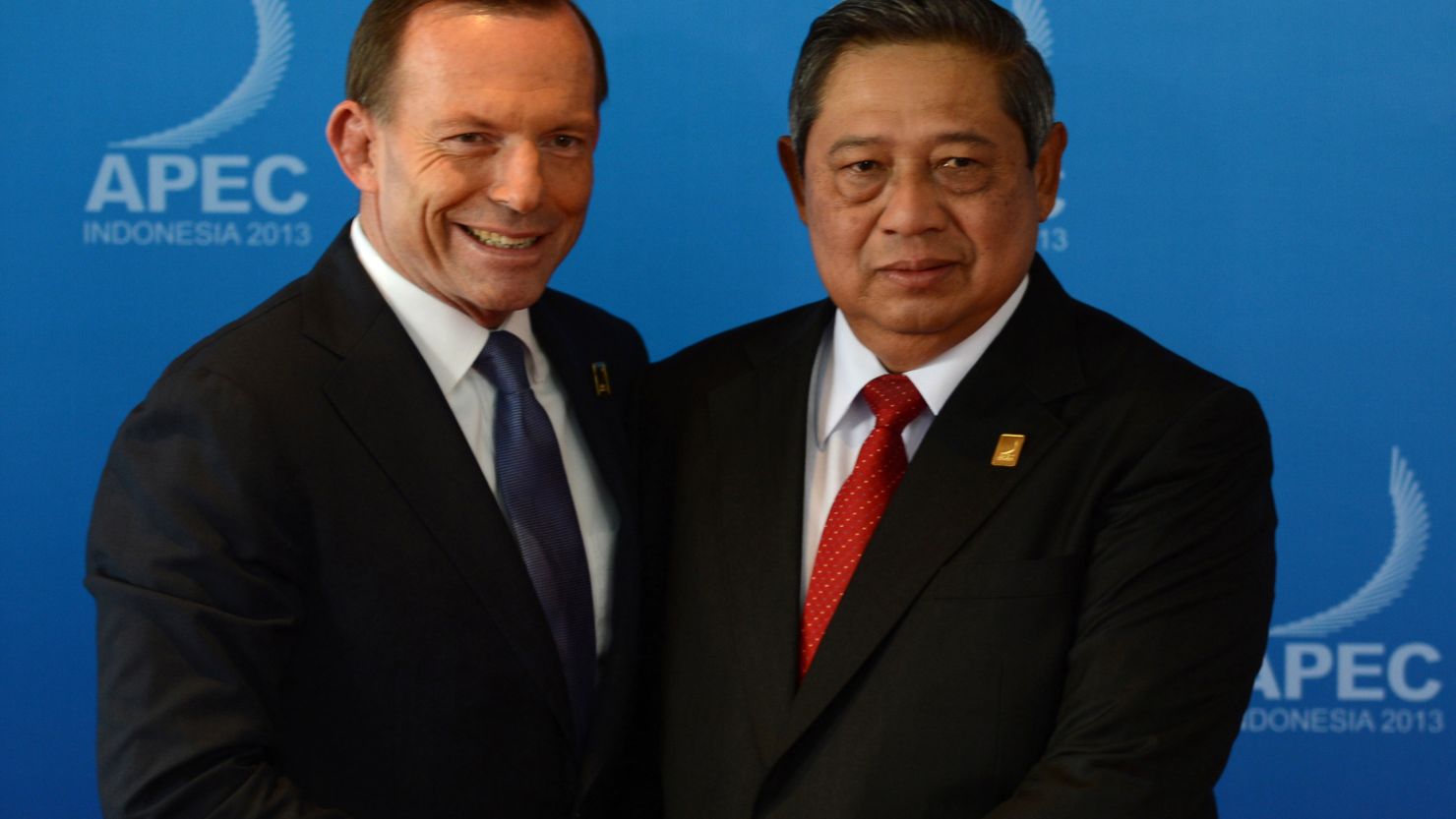 FILE: Australia's Tony Abbott and Indonesian President Susilo Bambang Yudhoyono at the APEC Summit in Bali, October 7, 2013. 
