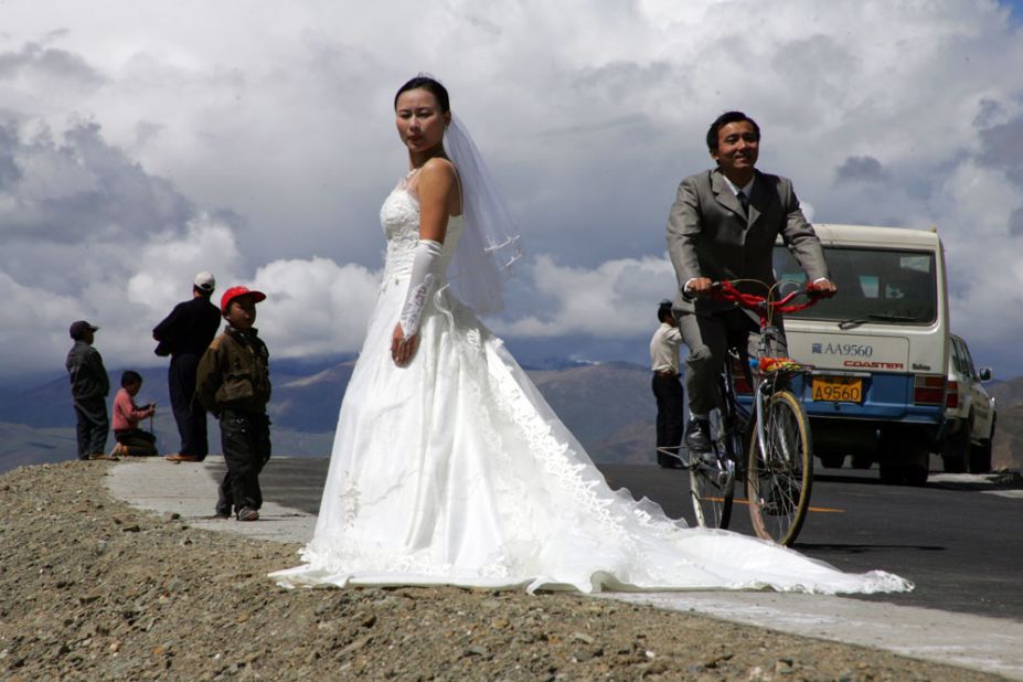 Tackling the Friendship Highway from Lhasa to the Nepalese border by bicycle takes careful planning. Especially if you're planning to get married along the way. The stunning scenery is, apparently, a favorite for wedding photographers.