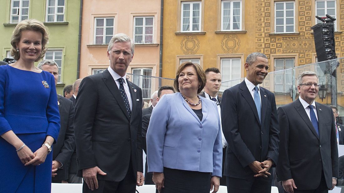 From left, Queen Mathilde and King Philippe of Belgium, Polish first lady Anna Komorowska, Obama and Polish President Bronislaw Komorowski attend a ceremony in Warsaw, Poland, on June 4 to mark the 25th anniversary of Poland's return to democracy. 