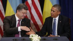 U.S. President Barack Obama, right, meets with Ukraine president-elect Petro Poroshenkois in Warsaw, Poland, June 4.