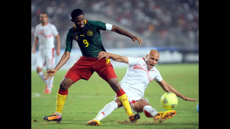<strong>Samuel Eto'o (Cameroon):</strong> The first World Cup for Eto'o, left, was in 1998, but don't call him old. He'll make you look silly, as he did in May when he mocked his Chelsea coach, Jose Mourinho, with an <a href="index.php?page=&url=http%3A%2F%2Fi2.cdn.turner.com%2Fcnn%2Fdam%2Fassets%2F140308151112-etoo-reaction-story-top.jpg" target="_blank" target="_blank">old-man goal celebration</a>. If you ask Eto'o, he has two more World Cups in him. The 33-year-old will prove integral to the Indomitable Lions' campaign, having notched 56 goals in 117 caps (not to mention 300+ goals for clubs in Russia, Italy, Spain and England).