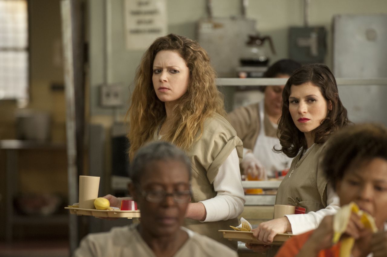 Nicky Nichols (Natasha Lyonne), left, is a recovering drug addict and Lorna Morello (Yael Stone) a kitchen worker who, in season one, were friends with benefits. 