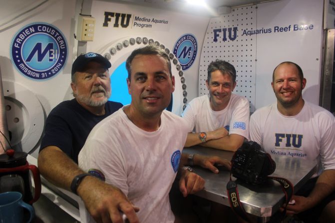 The crew, from left: mission specialist Mark Hulsbeck, photographer Kip Evans, Fabien Cousteau and mission specialist Ryan LaPete.