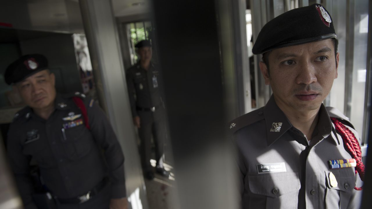 Police secure an area inside the Australian Embassy in Bangkok on Wednesday, June 4. 