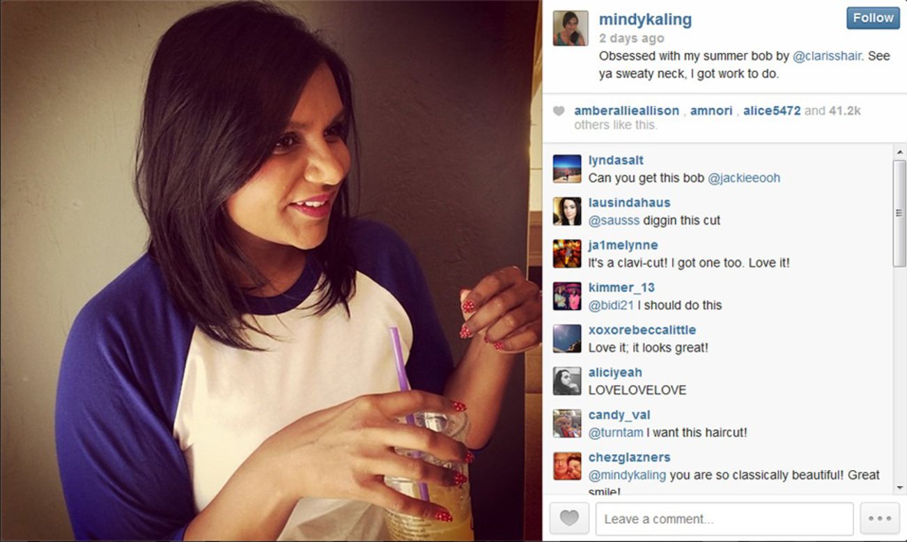 Mindy Kaling is welcoming in summer with a new haircut. On June 2, the actress/writer/producer posted a picture of her "summer bob" on Instagram with the caption, "See ya sweaty neck, I got work to do."