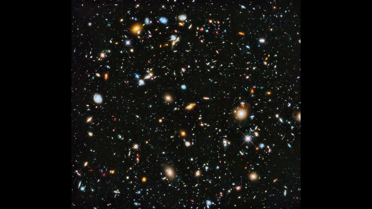 Astronomers using the Hubble Space pieced together this picture that shows a small section of space in the southern-hemisphere constellation Fornax. Within this deep-space image are 10,000 galaxies, going back in time as far as a few hundred million years after the Big Bang.