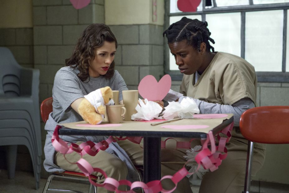 <strong>Uzo Aduba</strong> (right, with Yael Stone) has been a standout on Netflix's "Orange Is the New Black." Her fellow nominees are <strong>Joanne Froggatt</strong> ("Downton Abbey"), <strong>Lena Headey</strong> ("Game of Thrones"),<br /><strong>Emilia Clarke </strong>("Game of Thrones"), <strong>Christina Hendricks</strong> ("Mad Men"), and <strong>Christine Baranski </strong>("The Good Wife").