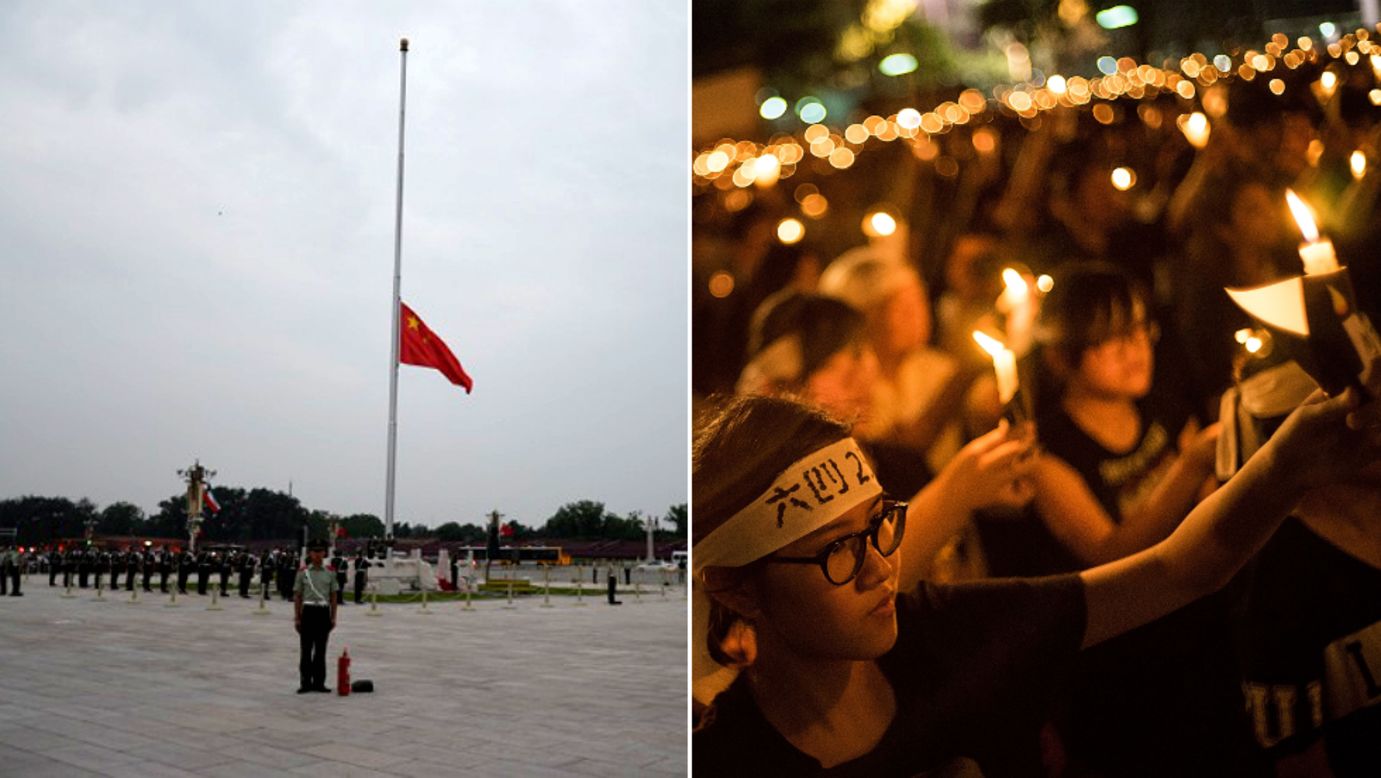 The 25th anniversary of the Tiananmen Square military crackdown on student protesters passed without incident in Beijing. Meanwhile, organizers of an annual candelight vigil in Hong Kong said 180,000 people were there to mark the tragic date.