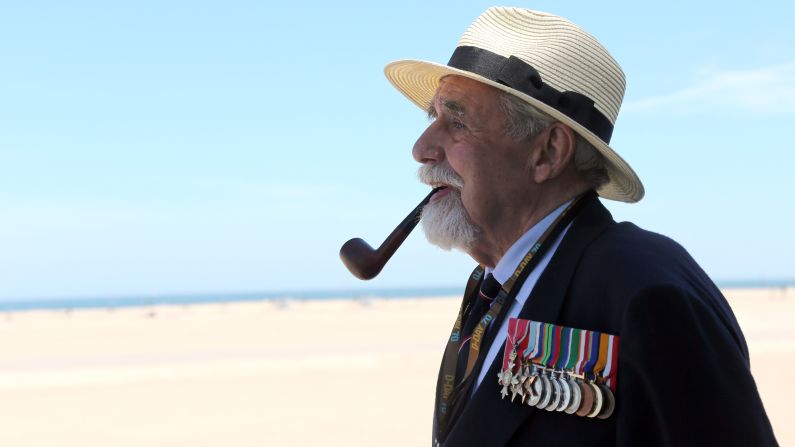British veteran James Rawe arrives at Sword Beach in Ouistreham, France.