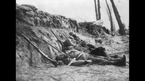 These French Zouave infantrymen were killed by gas during the Second Battle of Ypres, Belgium, in April 1915.  