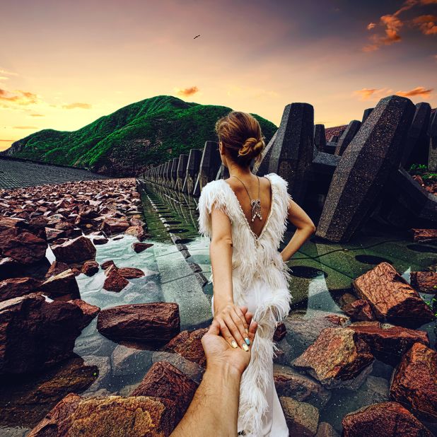 The "Follow Me To" photography project that made social media waves last year has been commissioned for a tourism campaign in Hong Kong. Here, Natalia Zakharova leads her photographer boyfriend Murad Osmann through the city's Global Geopark.